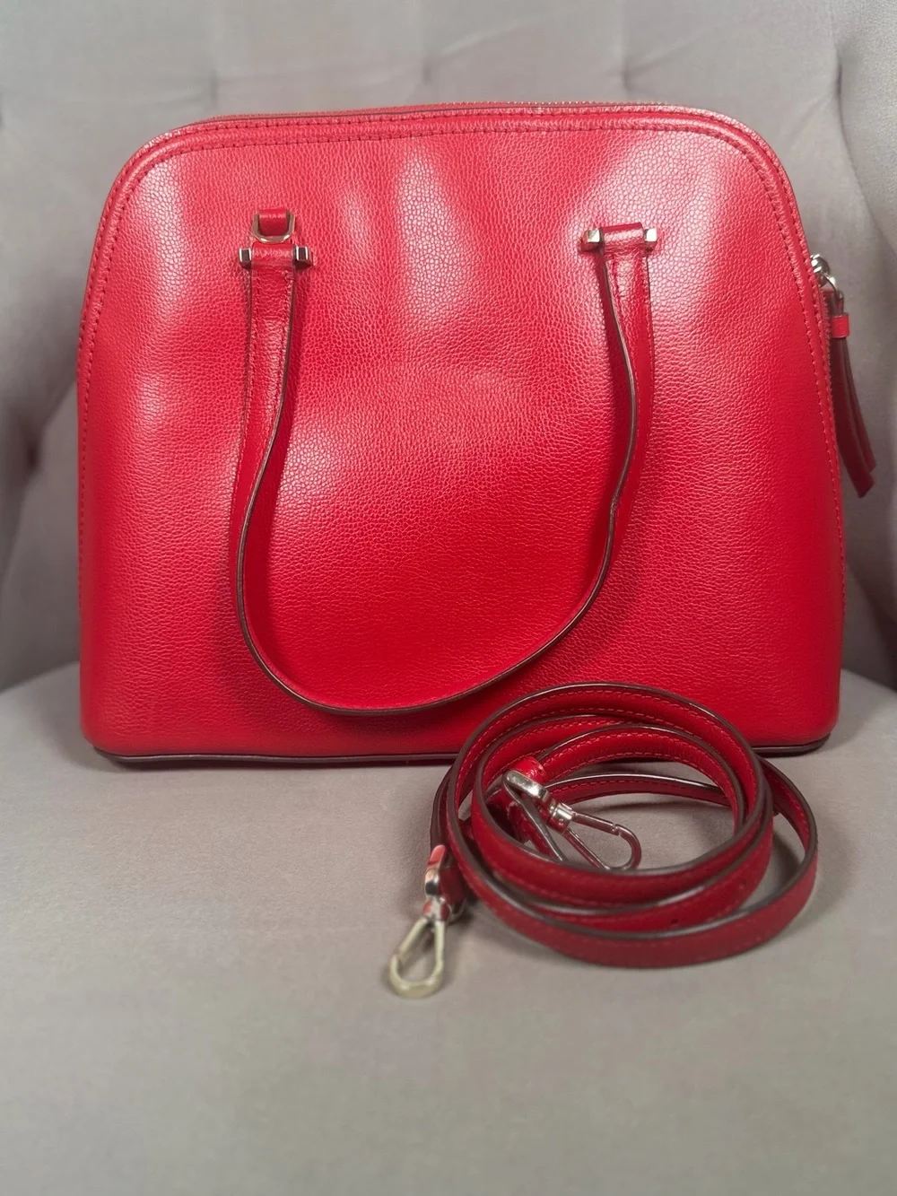 Kate Spade Red Leather Dome Satchel Crossbody Bag